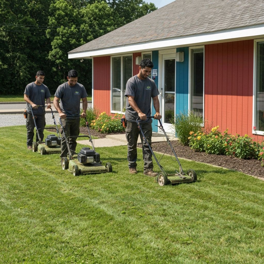 Professional commercial landscaping maintenance team
